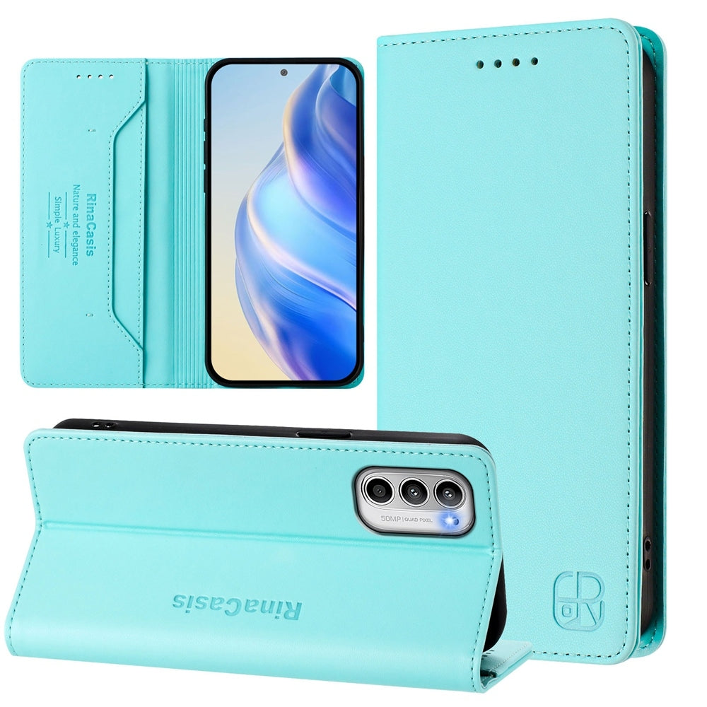 Motorola Moto G 5G 2022 Dual-Folded Magnetic Suction RFID Blocking PU Leather Wallet Phone Case with Card Slots, Cash Pocket, Kickstand, Full Protective Flip Cover