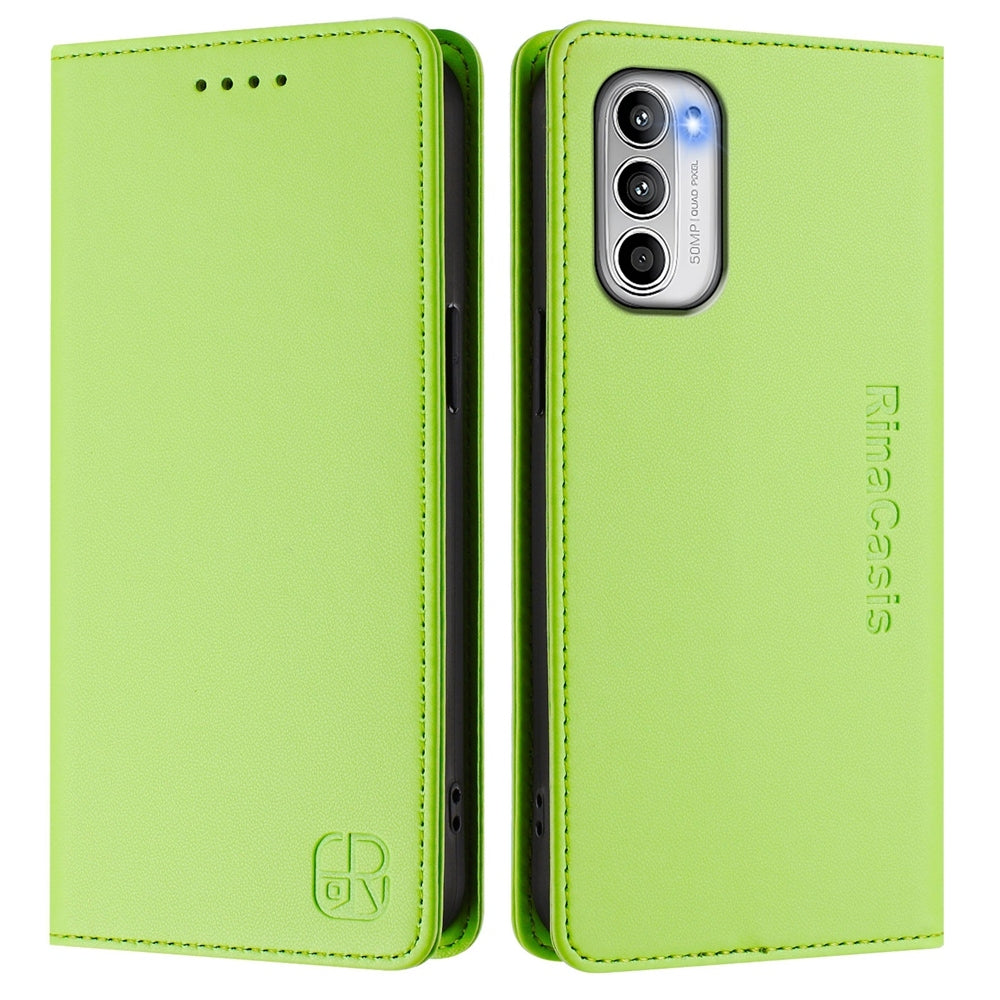 Motorola Moto G 5G 2022 Dual-Folded Magnetic Suction RFID Blocking PU Leather Wallet Phone Case with Card Slots, Cash Pocket, Kickstand, Full Protective Flip Cover