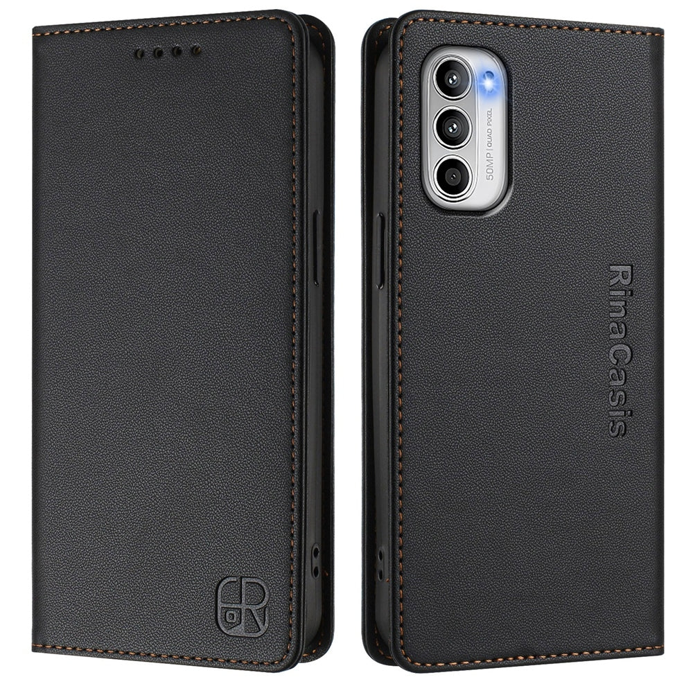 Motorola Moto G 5G 2022 Dual-Folded Magnetic Suction RFID Blocking PU Leather Wallet Phone Case with Card Slots, Cash Pocket, Kickstand, Full Protective Flip Cover