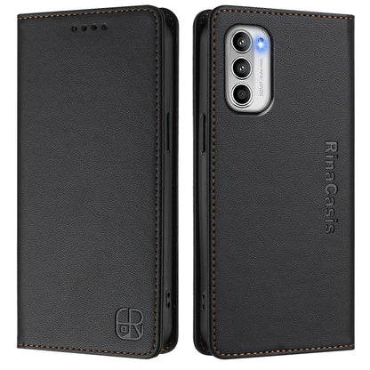 Motorola Moto G 5G 2022 Dual-Folded Magnetic Suction RFID Blocking PU Leather Wallet Phone Case with Card Slots, Cash Pocket, Kickstand, Full Protective Flip Cover