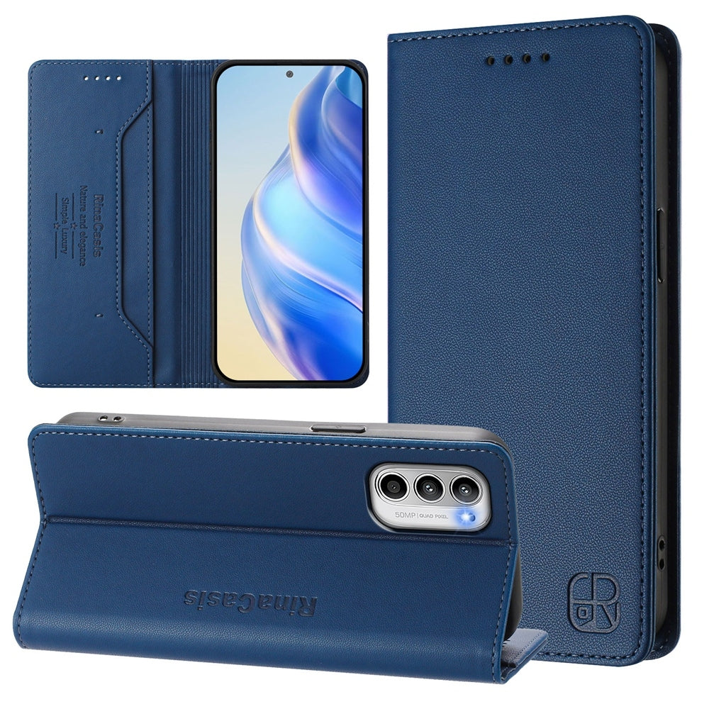 Motorola Moto G 5G 2022 Dual-Folded Magnetic Suction RFID Blocking PU Leather Wallet Phone Case with Card Slots, Cash Pocket, Kickstand, Full Protective Flip Cover