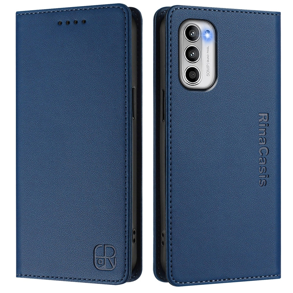 Motorola Moto G 5G 2022 Dual-Folded Magnetic Suction RFID Blocking PU Leather Wallet Phone Case with Card Slots, Cash Pocket, Kickstand, Full Protective Flip Cover