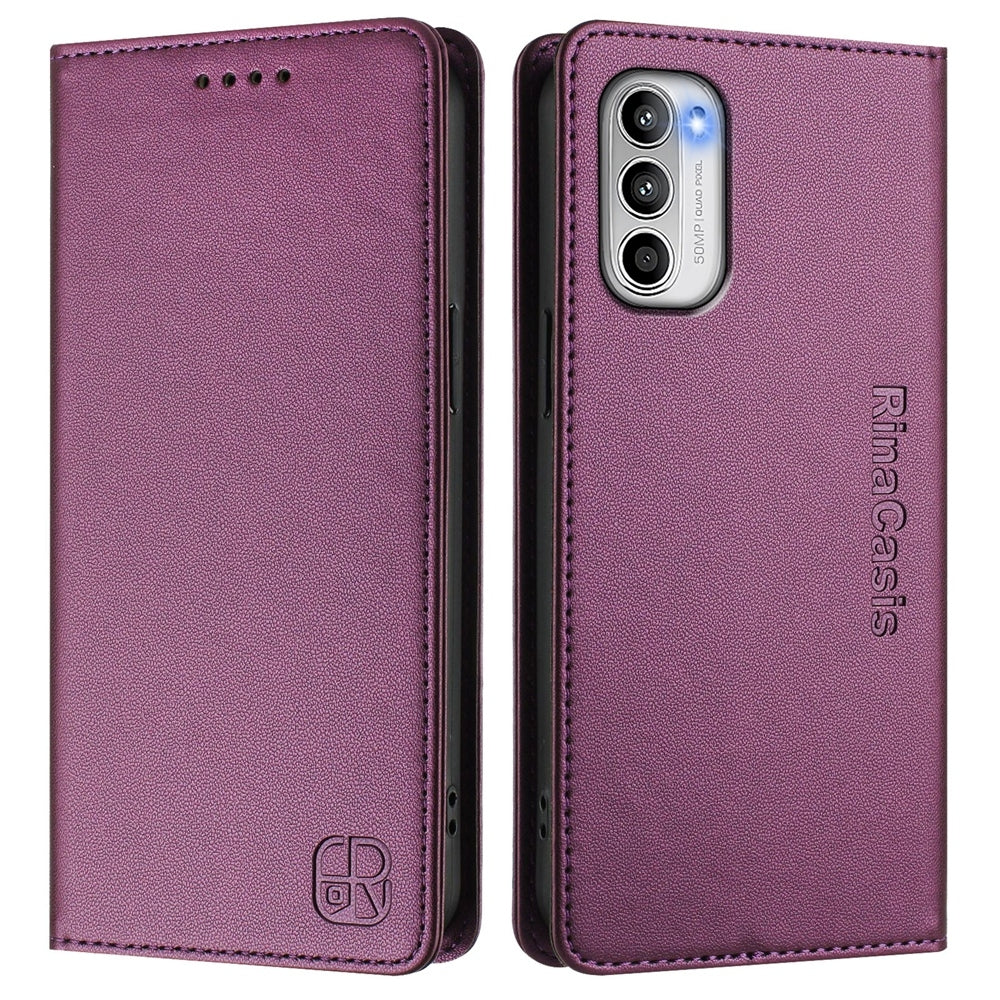 Motorola Moto G 5G 2022 Dual-Folded Magnetic Suction RFID Blocking PU Leather Wallet Phone Case with Card Slots, Cash Pocket, Kickstand, Full Protective Flip Cover