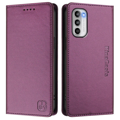 Motorola Moto G 5G 2022 Dual-Folded Magnetic Suction RFID Blocking PU Leather Wallet Phone Case with Card Slots, Cash Pocket, Kickstand, Full Protective Flip Cover