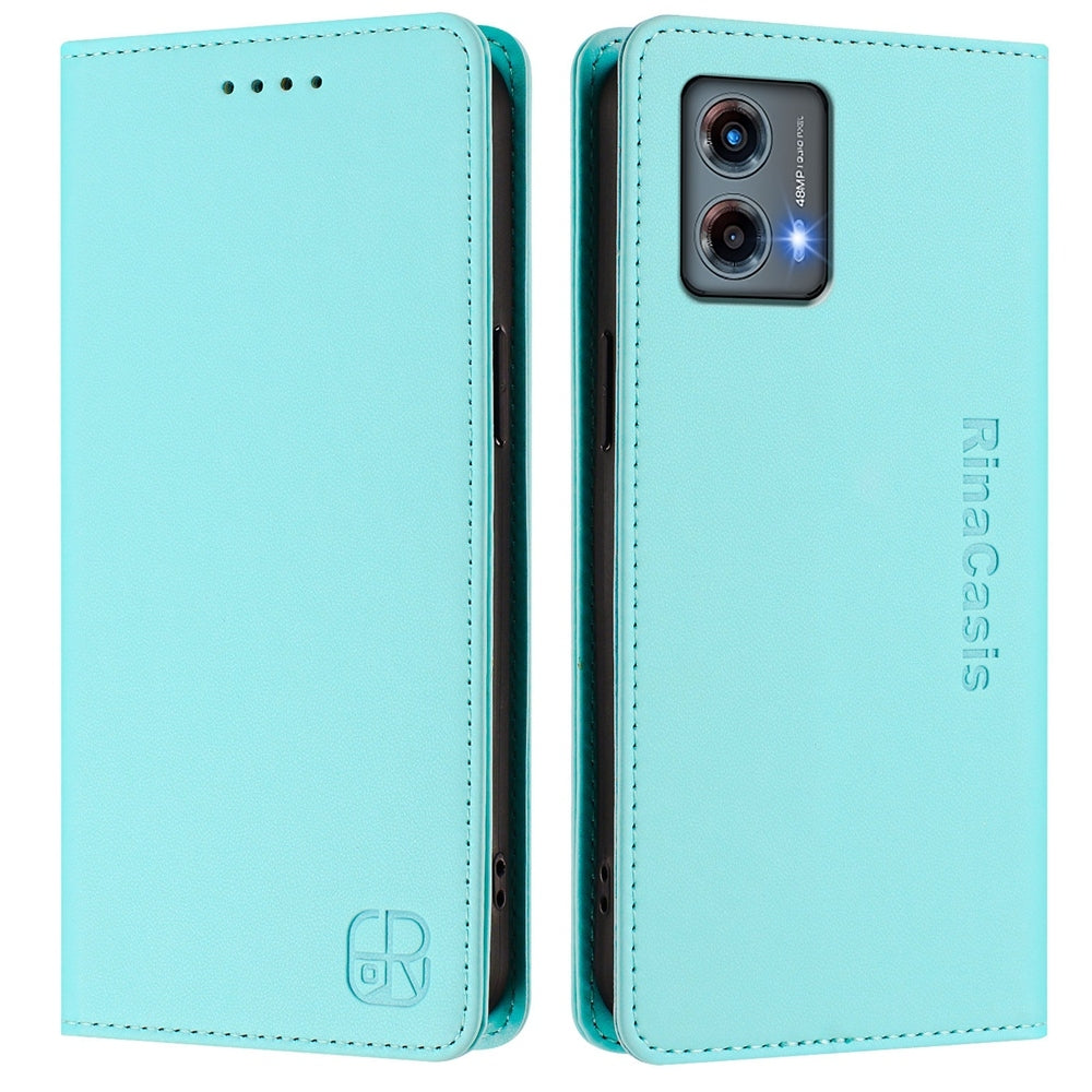 Motorola Moto G 5G 2023 Dual-Folded Magnetic Suction RFID Blocking PU Leather Wallet Phone Case with Card Slots, Cash Pocket, Kickstand, Full Protective Flip Cover