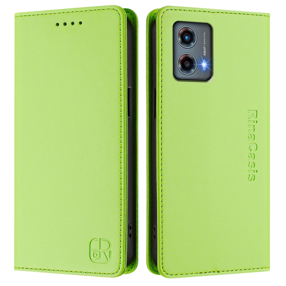 Motorola Moto G 5G 2023 Dual-Folded Magnetic Suction RFID Blocking PU Leather Wallet Phone Case with Card Slots, Cash Pocket, Kickstand, Full Protective Flip Cover