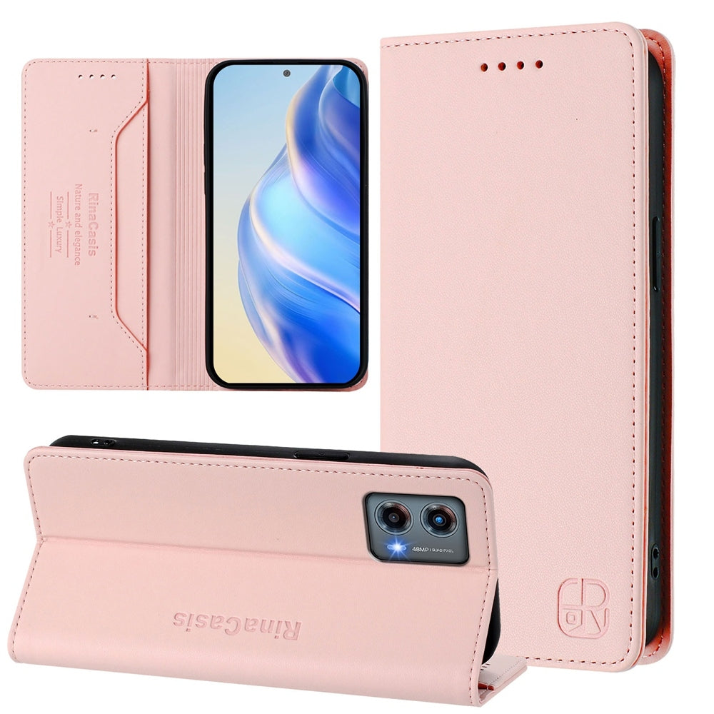Motorola Moto G 5G 2023 Dual-Folded Magnetic Suction RFID Blocking PU Leather Wallet Phone Case with Card Slots, Cash Pocket, Kickstand, Full Protective Flip Cover