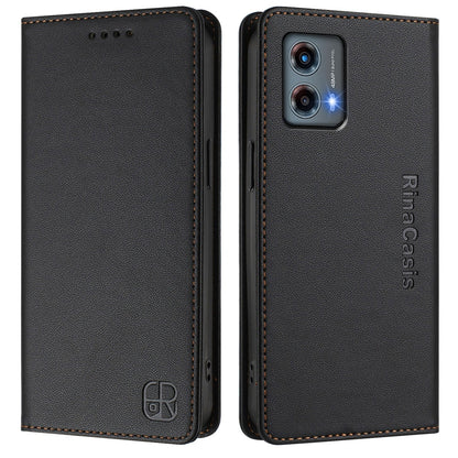 Motorola Moto G 5G 2023 Dual-Folded Magnetic Suction RFID Blocking PU Leather Wallet Phone Case with Card Slots, Cash Pocket, Kickstand, Full Protective Flip Cover