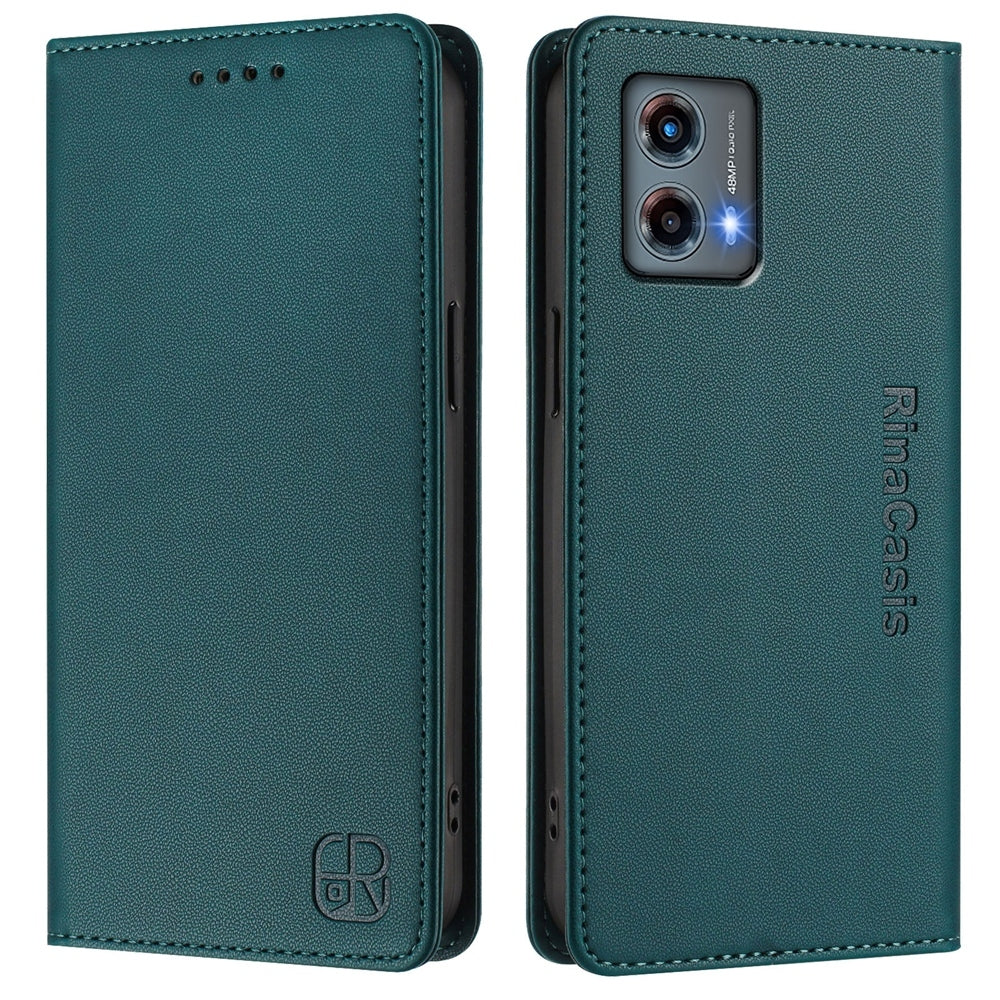 Motorola Moto G 5G 2023 Dual-Folded Magnetic Suction RFID Blocking PU Leather Wallet Phone Case with Card Slots, Cash Pocket, Kickstand, Full Protective Flip Cover