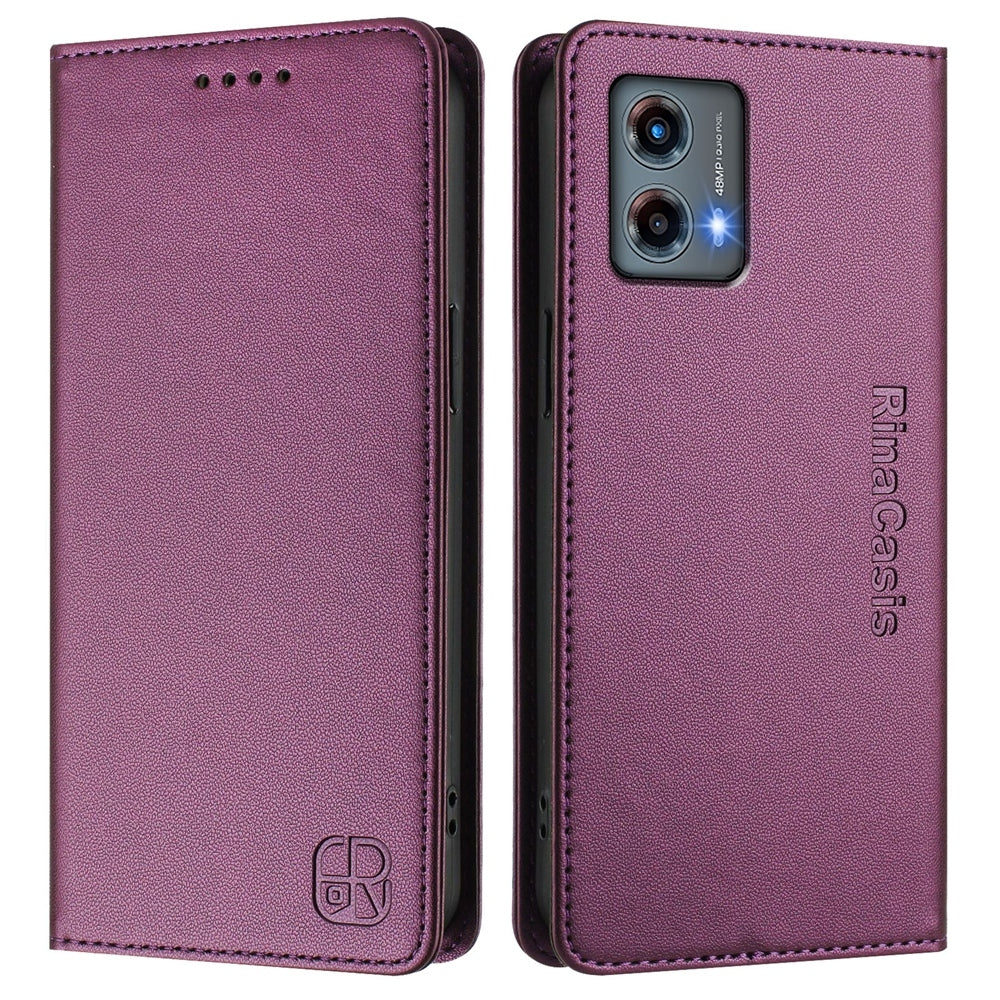 Motorola Moto G 5G 2023 Dual-Folded Magnetic Suction RFID Blocking PU Leather Wallet Phone Case with Card Slots, Cash Pocket, Kickstand, Full Protective Flip Cover