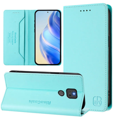 Motorola Moto G Play 2021 Dual-Folded Magnetic Suction RFID Blocking PU Leather Wallet Phone Case with Card Slots, Cash Pocket, Kickstand, Full Protective Flip Cover