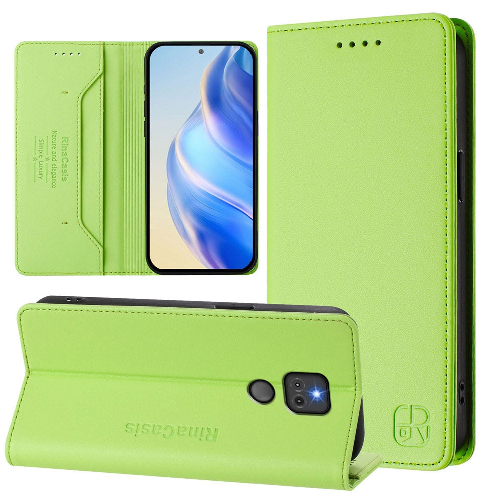 Motorola Moto G Play 2021 Dual-Folded Magnetic Suction RFID Blocking PU Leather Wallet Phone Case with Card Slots, Cash Pocket, Kickstand, Full Protective Flip Cover
