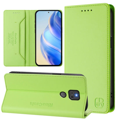 Motorola Moto G Play 2021 Dual-Folded Magnetic Suction RFID Blocking PU Leather Wallet Phone Case with Card Slots, Cash Pocket, Kickstand, Full Protective Flip Cover