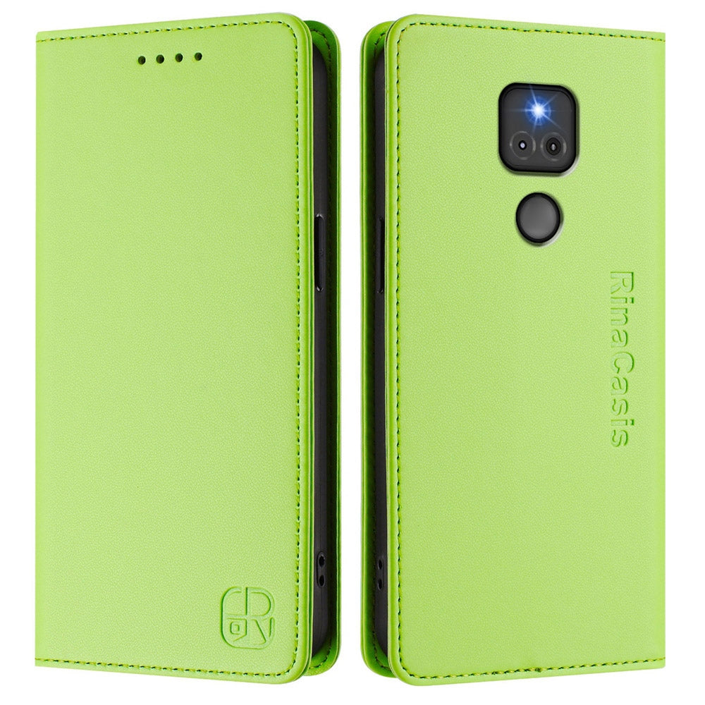 Motorola Moto G Play 2021 Dual-Folded Magnetic Suction RFID Blocking PU Leather Wallet Phone Case with Card Slots, Cash Pocket, Kickstand, Full Protective Flip Cover