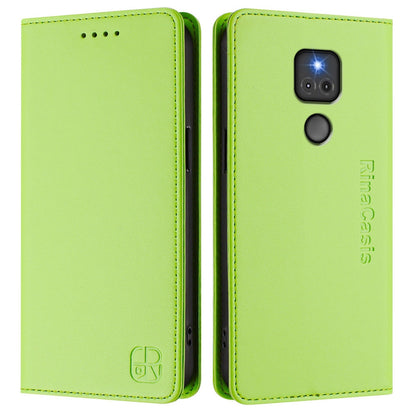 Motorola Moto G Play 2021 Dual-Folded Magnetic Suction RFID Blocking PU Leather Wallet Phone Case with Card Slots, Cash Pocket, Kickstand, Full Protective Flip Cover