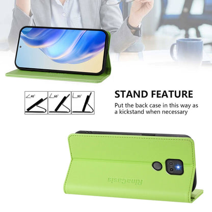Motorola Moto G Play 2021 Dual-Folded Magnetic Suction RFID Blocking PU Leather Wallet Phone Case with Card Slots, Cash Pocket, Kickstand, Full Protective Flip Cover