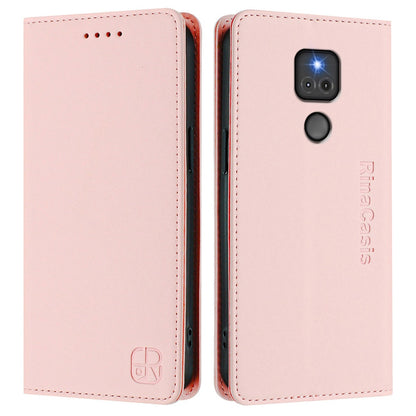 Motorola Moto G Play 2021 Dual-Folded Magnetic Suction RFID Blocking PU Leather Wallet Phone Case with Card Slots, Cash Pocket, Kickstand, Full Protective Flip Cover