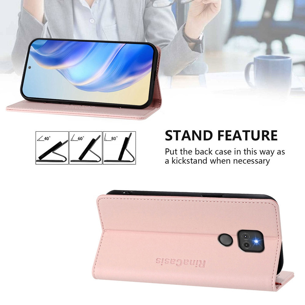 Motorola Moto G Play 2021 Dual-Folded Magnetic Suction RFID Blocking PU Leather Wallet Phone Case with Card Slots, Cash Pocket, Kickstand, Full Protective Flip Cover