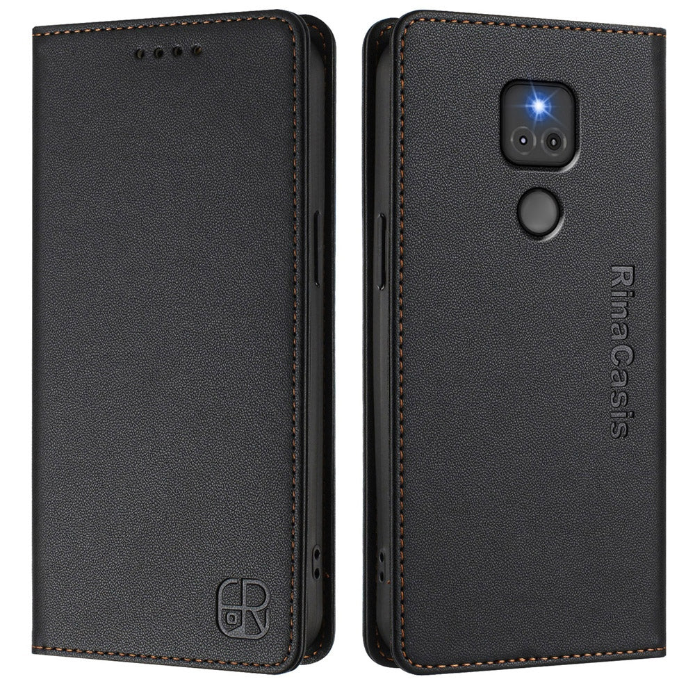 Motorola Moto G Play 2021 Dual-Folded Magnetic Suction RFID Blocking PU Leather Wallet Phone Case with Card Slots, Cash Pocket, Kickstand, Full Protective Flip Cover