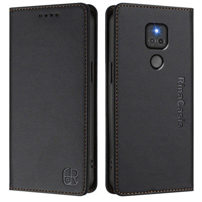 Motorola Moto G Play 2021 Dual-Folded Magnetic Suction RFID Blocking PU Leather Wallet Phone Case with Card Slots, Cash Pocket, Kickstand, Full Protective Flip Cover
