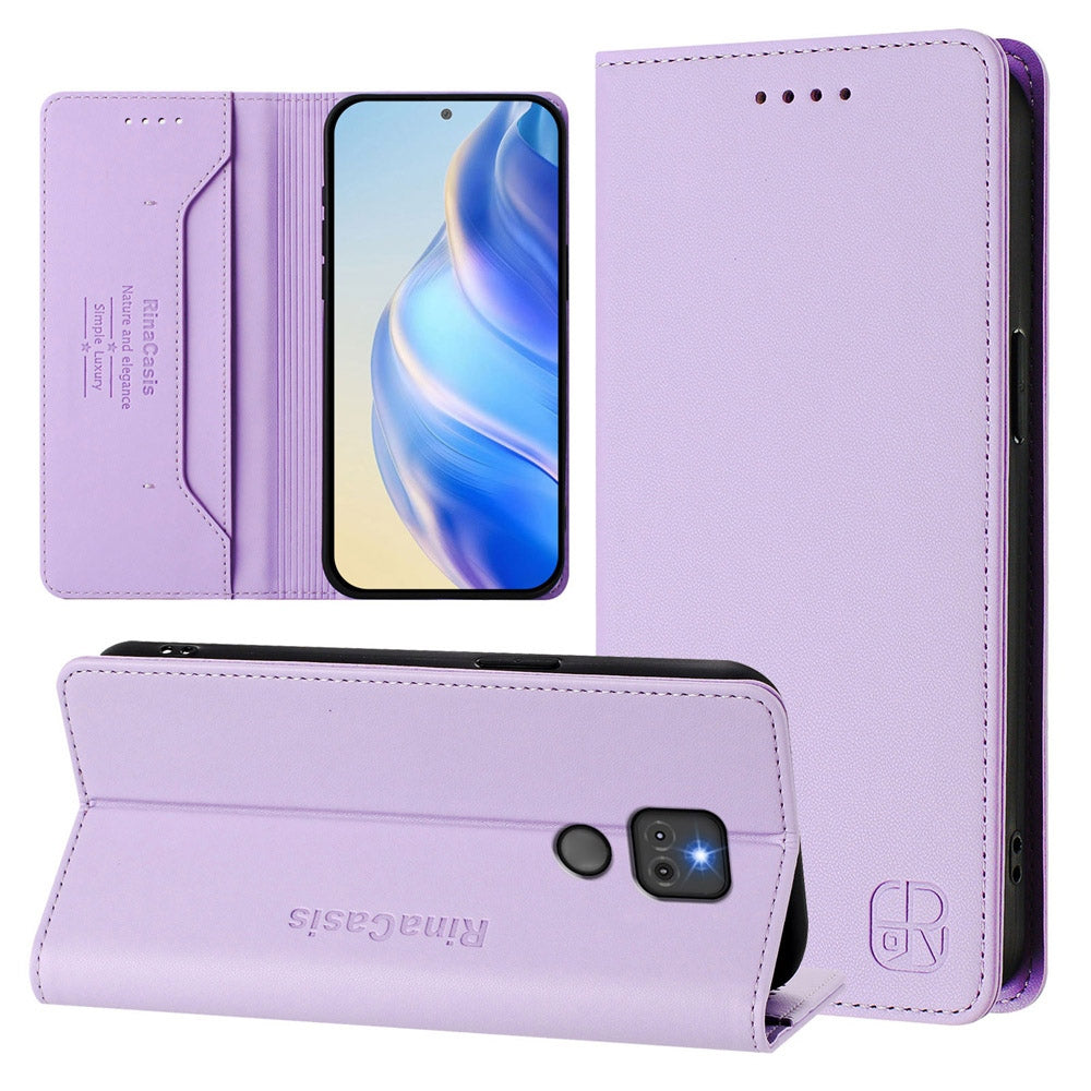 Motorola Moto G Play 2021 Dual-Folded Magnetic Suction RFID Blocking PU Leather Wallet Phone Case with Card Slots, Cash Pocket, Kickstand, Full Protective Flip Cover