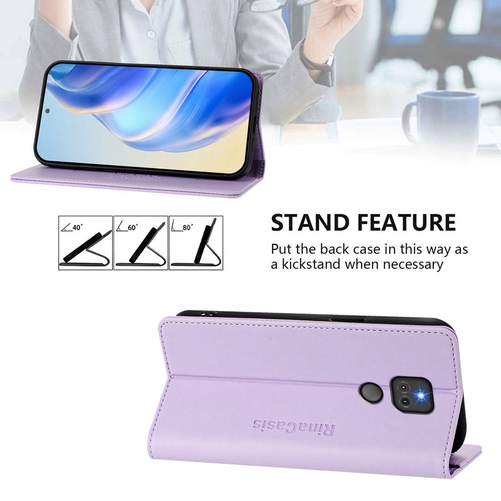 Motorola Moto G Play 2021 Dual-Folded Magnetic Suction RFID Blocking PU Leather Wallet Phone Case with Card Slots, Cash Pocket, Kickstand, Full Protective Flip Cover