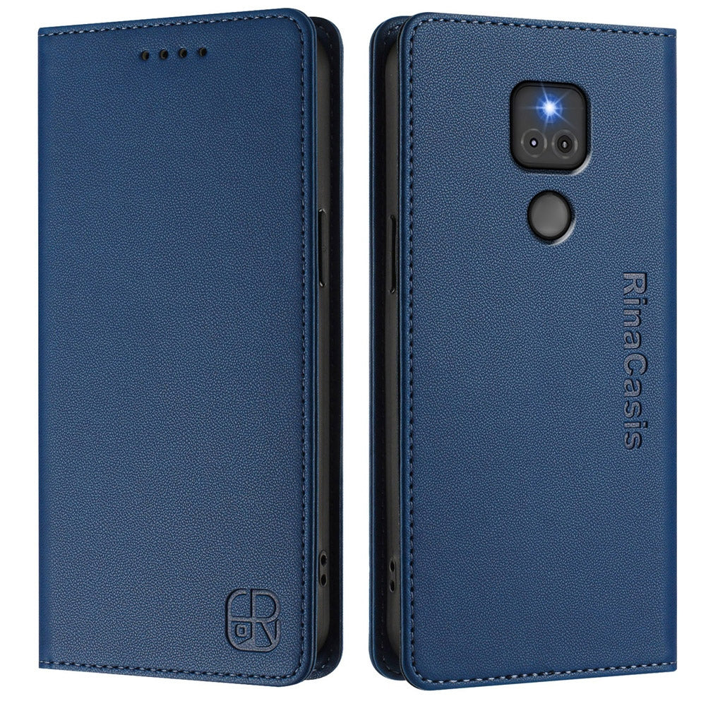 Motorola Moto G Play 2021 Dual-Folded Magnetic Suction RFID Blocking PU Leather Wallet Phone Case with Card Slots, Cash Pocket, Kickstand, Full Protective Flip Cover