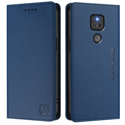 Motorola Moto G Play 2021 Dual-Folded Magnetic Suction RFID Blocking PU Leather Wallet Phone Case with Card Slots, Cash Pocket, Kickstand, Full Protective Flip Cover