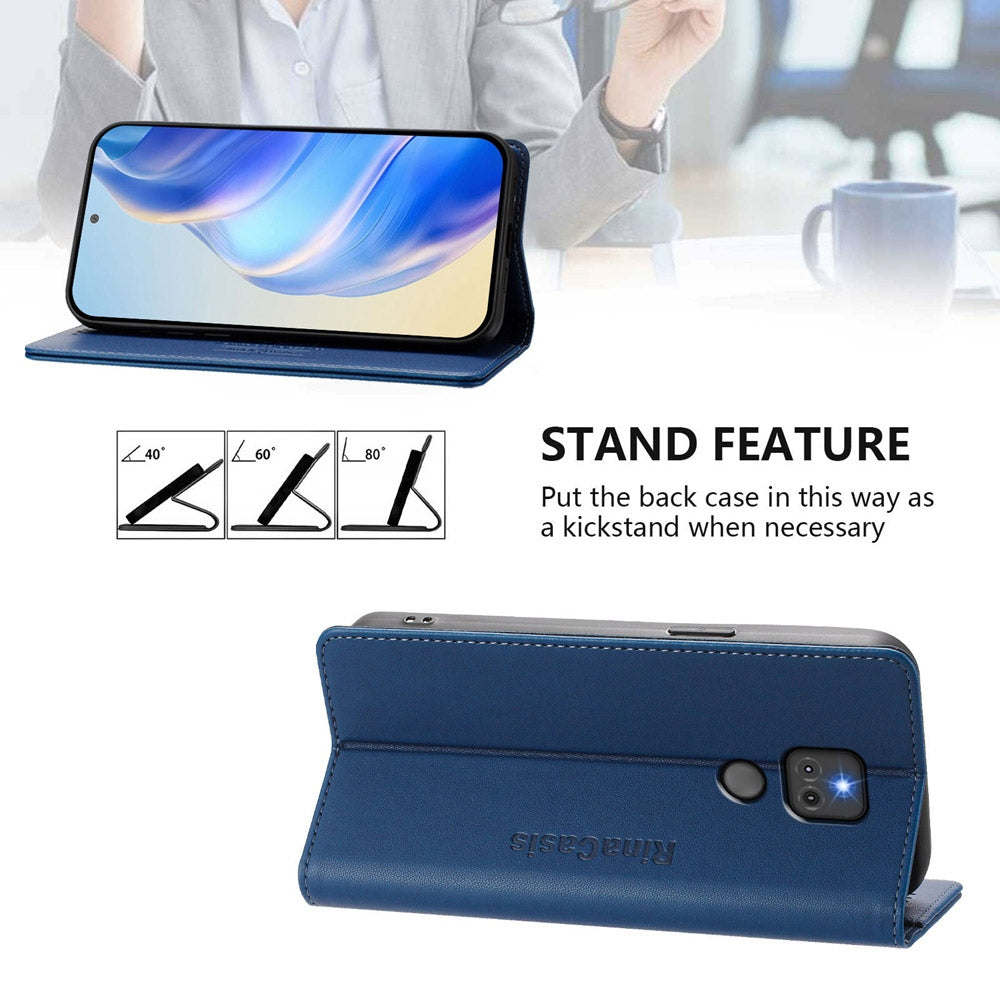 Motorola Moto G Play 2021 Dual-Folded Magnetic Suction RFID Blocking PU Leather Wallet Phone Case with Card Slots, Cash Pocket, Kickstand, Full Protective Flip Cover