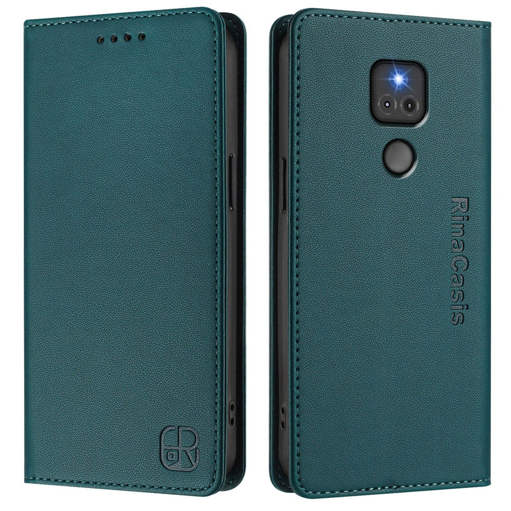 Motorola Moto G Play 2021 Dual-Folded Magnetic Suction RFID Blocking PU Leather Wallet Phone Case with Card Slots, Cash Pocket, Kickstand, Full Protective Flip Cover