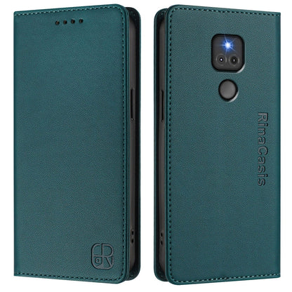 Motorola Moto G Play 2021 Dual-Folded Magnetic Suction RFID Blocking PU Leather Wallet Phone Case with Card Slots, Cash Pocket, Kickstand, Full Protective Flip Cover