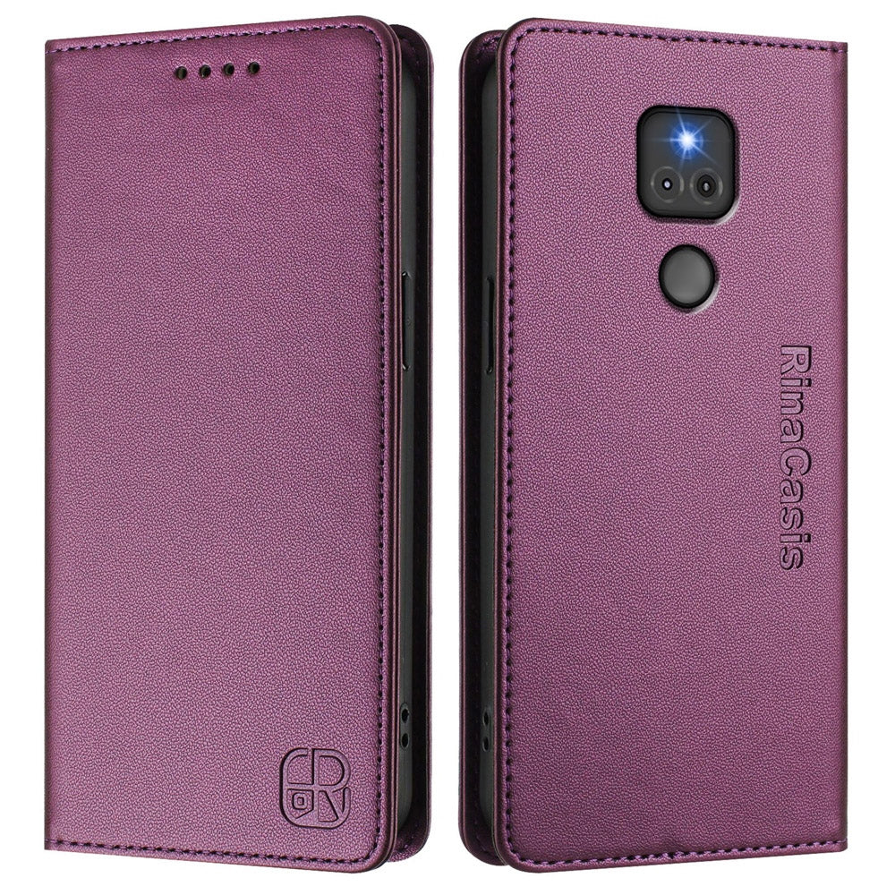 Motorola Moto G Play 2021 Dual-Folded Magnetic Suction RFID Blocking PU Leather Wallet Phone Case with Card Slots, Cash Pocket, Kickstand, Full Protective Flip Cover