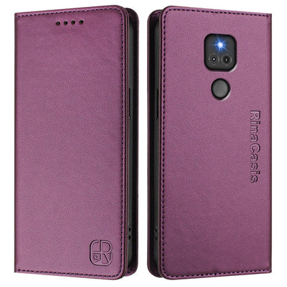 Motorola Moto G Play 2021 Dual-Folded Magnetic Suction RFID Blocking PU Leather Wallet Phone Case with Card Slots, Cash Pocket, Kickstand, Full Protective Flip Cover