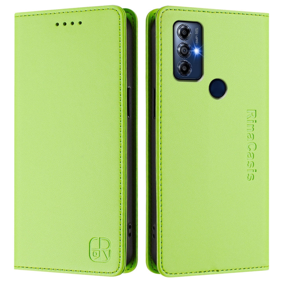 Motorola Moto G Play 2022 Dual-Folded Magnetic Suction RFID Blocking PU Leather Wallet Phone Case with Card Slots, Cash Pocket, Kickstand, Full Protective Flip Cover