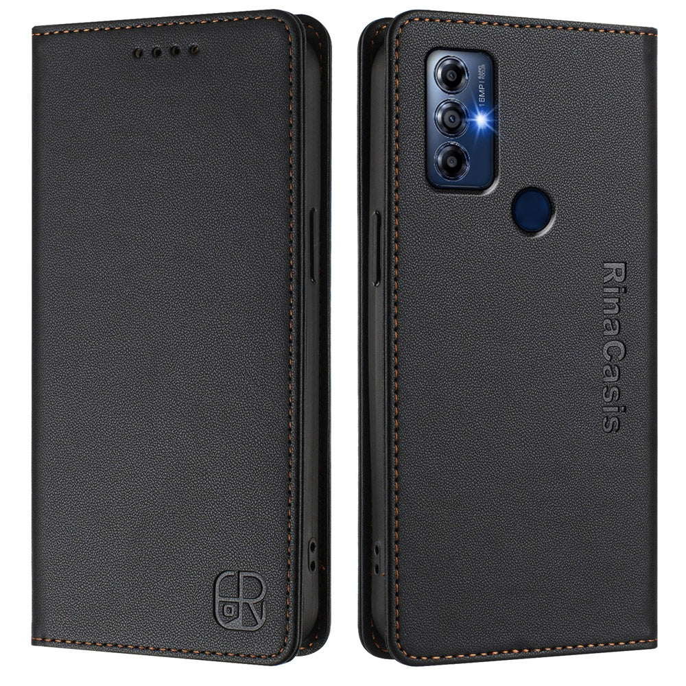 Motorola Moto G Play 2022 Dual-Folded Magnetic Suction RFID Blocking PU Leather Wallet Phone Case with Card Slots, Cash Pocket, Kickstand, Full Protective Flip Cover