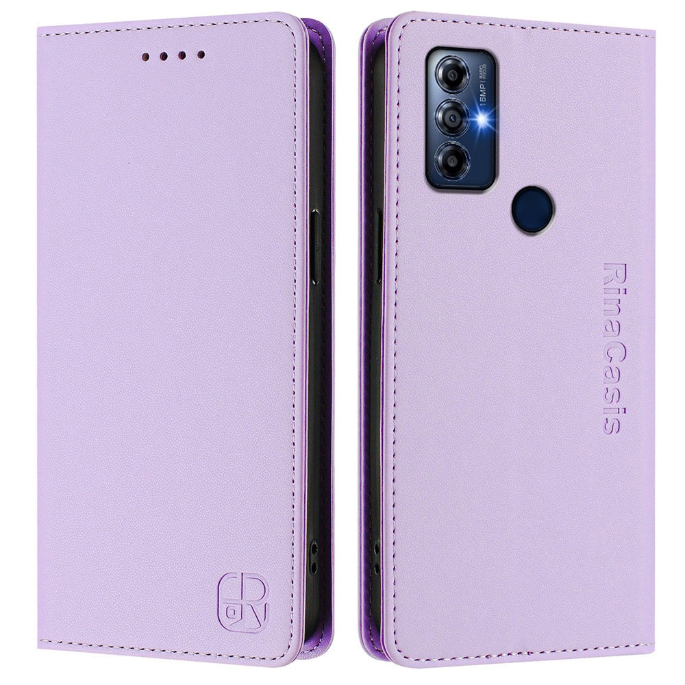Motorola Moto G Play 2022 Dual-Folded Magnetic Suction RFID Blocking PU Leather Wallet Phone Case with Card Slots, Cash Pocket, Kickstand, Full Protective Flip Cover