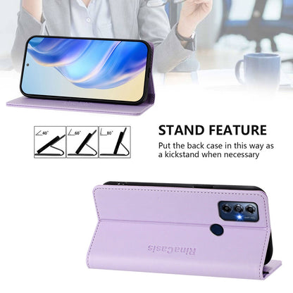 Motorola Moto G Play 2022 Dual-Folded Magnetic Suction RFID Blocking PU Leather Wallet Phone Case with Card Slots, Cash Pocket, Kickstand, Full Protective Flip Cover