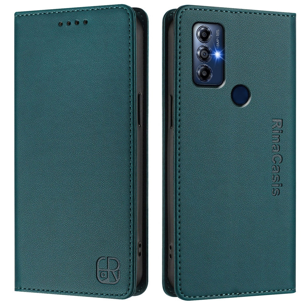 Motorola Moto G Play 2022 Dual-Folded Magnetic Suction RFID Blocking PU Leather Wallet Phone Case with Card Slots, Cash Pocket, Kickstand, Full Protective Flip Cover