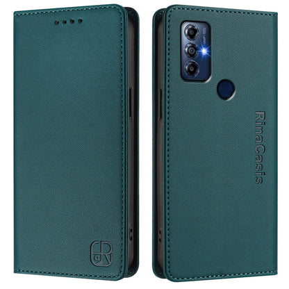 Motorola Moto G Play 2022 Dual-Folded Magnetic Suction RFID Blocking PU Leather Wallet Phone Case with Card Slots, Cash Pocket, Kickstand, Full Protective Flip Cover