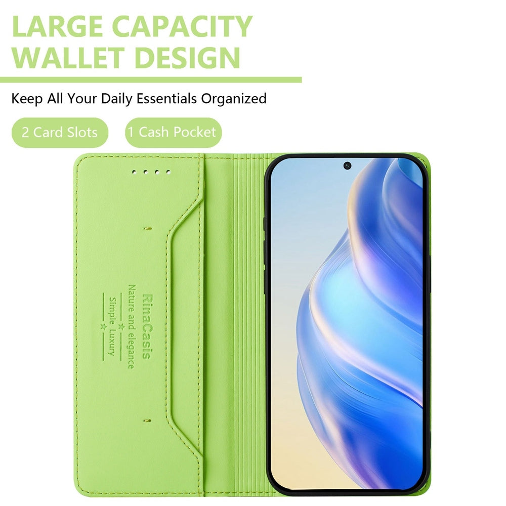 Motorola Moto G Play 2024 Dual-Folded Magnetic Suction RFID Blocking PU Leather Wallet Phone Case with Card Slots, Cash Pocket, Kickstand, Full Protective Flip Cover