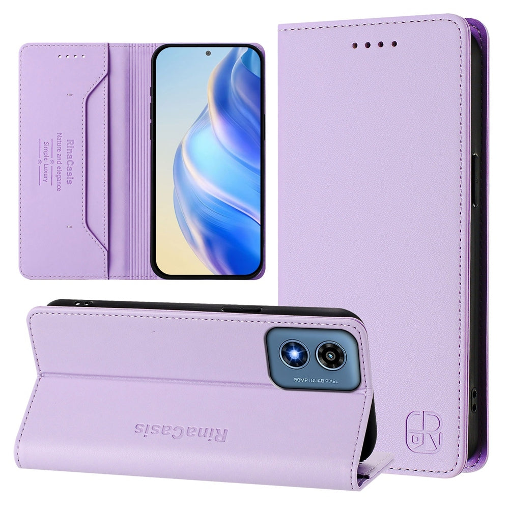 Motorola Moto G 5G 2024 Dual-Folded Magnetic Suction RFID Blocking PU Leather Wallet Phone Case with Card Slots, Cash Pocket, Kickstand, Full Protective Flip Cover