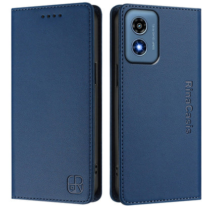 Motorola Moto G Play 2024 Dual-Folded Magnetic Suction RFID Blocking PU Leather Wallet Phone Case with Card Slots, Cash Pocket, Kickstand, Full Protective Flip Cover