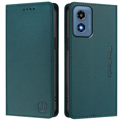 Motorola Moto G Play 2024 Dual-Folded Magnetic Suction RFID Blocking PU Leather Wallet Phone Case with Card Slots, Cash Pocket, Kickstand, Full Protective Flip Cover