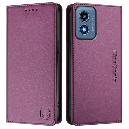 Motorola Moto G Play 2024 Dual-Folded Magnetic Suction RFID Blocking PU Leather Wallet Phone Case with Card Slots, Cash Pocket, Kickstand, Full Protective Flip Cover