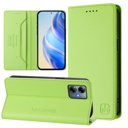 Motorola Moto G Play 2025 Dual-Folded Magnetic Suction RFID Blocking PU Leather Wallet Phone Case with Card Slots, Cash Pocket, Kickstand, Full Protective Flip Cover