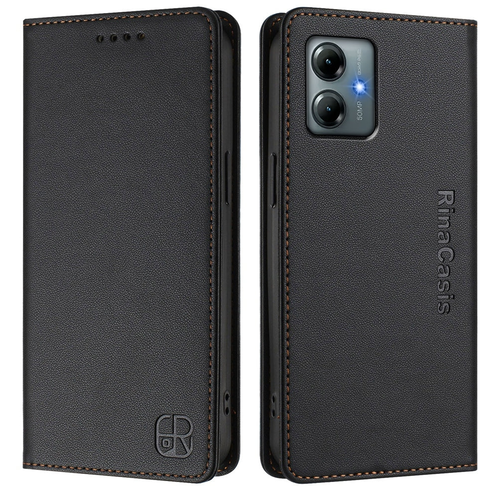 Motorola Moto G Play 2025 Dual-Folded Magnetic Suction RFID Blocking PU Leather Wallet Phone Case with Card Slots, Cash Pocket, Kickstand, Full Protective Flip Cover