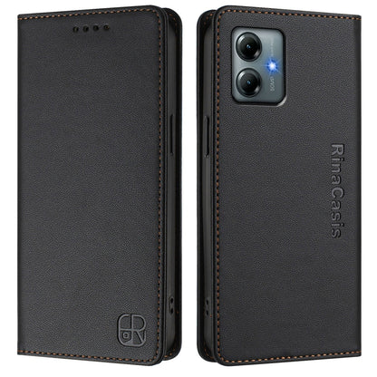 Motorola Moto G Play 2025 Dual-Folded Magnetic Suction RFID Blocking PU Leather Wallet Phone Case with Card Slots, Cash Pocket, Kickstand, Full Protective Flip Cover
