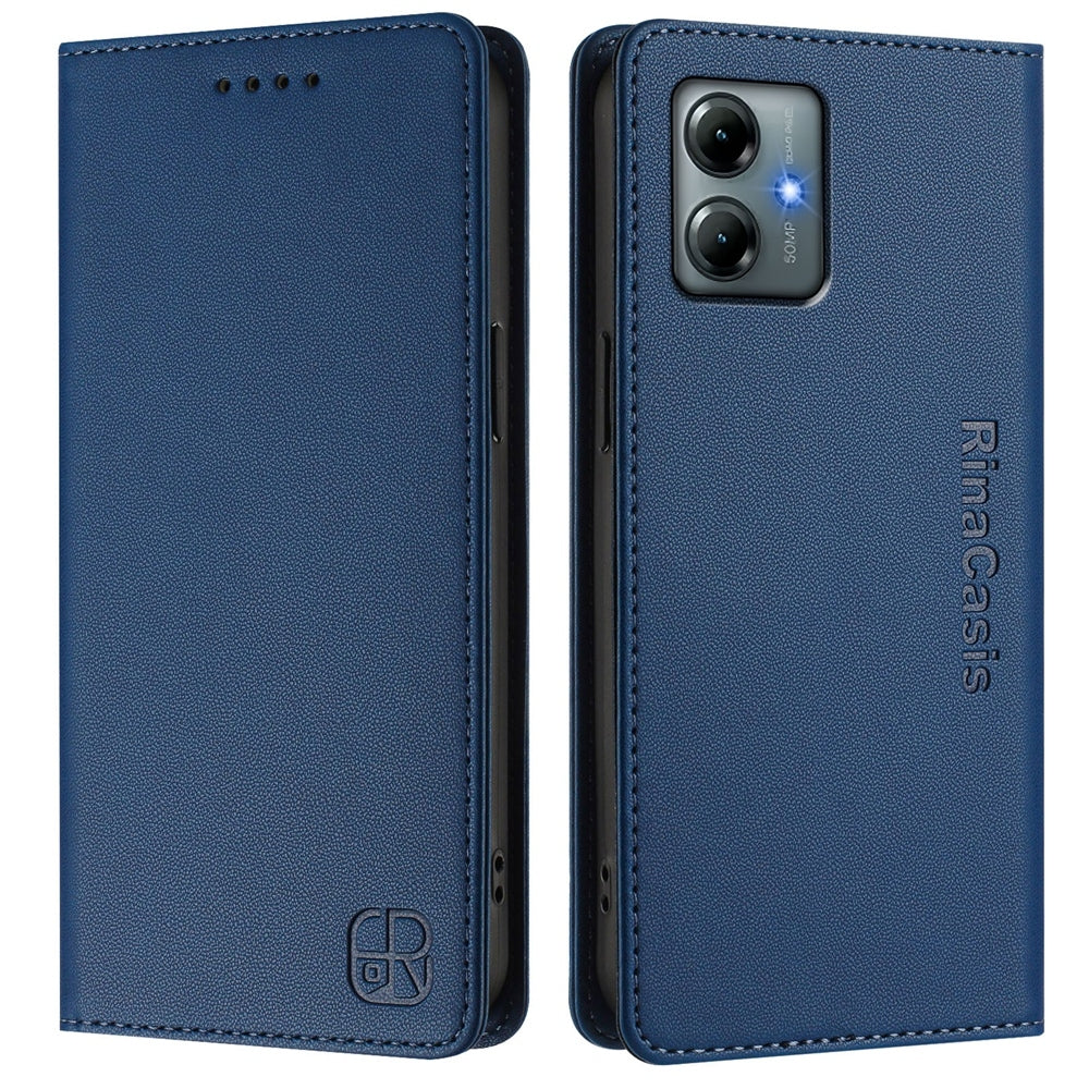 Motorola Moto G Play 2025 Dual-Folded Magnetic Suction RFID Blocking PU Leather Wallet Phone Case with Card Slots, Cash Pocket, Kickstand, Full Protective Flip Cover