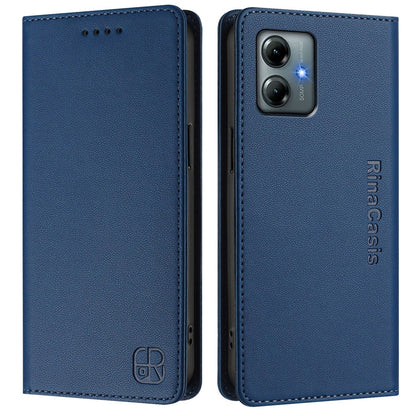 Motorola Moto G Play 2025 Dual-Folded Magnetic Suction RFID Blocking PU Leather Wallet Phone Case with Card Slots, Cash Pocket, Kickstand, Full Protective Flip Cover