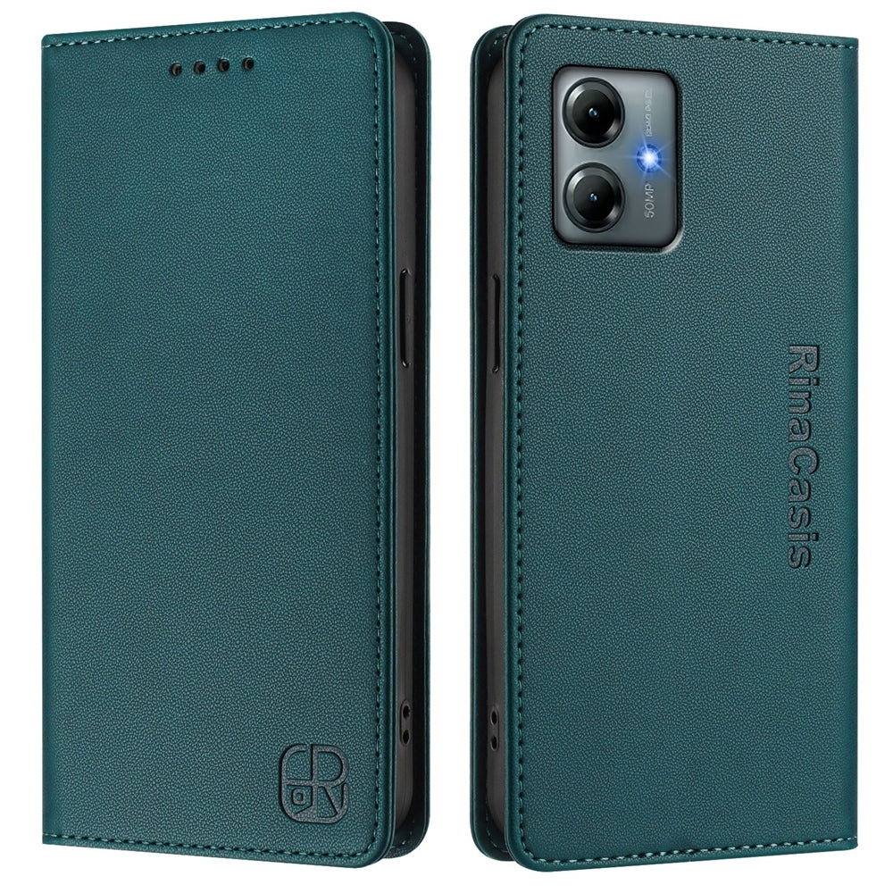 Motorola Moto G Power 2025 Dual-Folded Magnetic Suction RFID Blocking PU Leather Wallet Phone Case with Card Slots, Cash Pocket, Kickstand, Full Protective Flip Cover